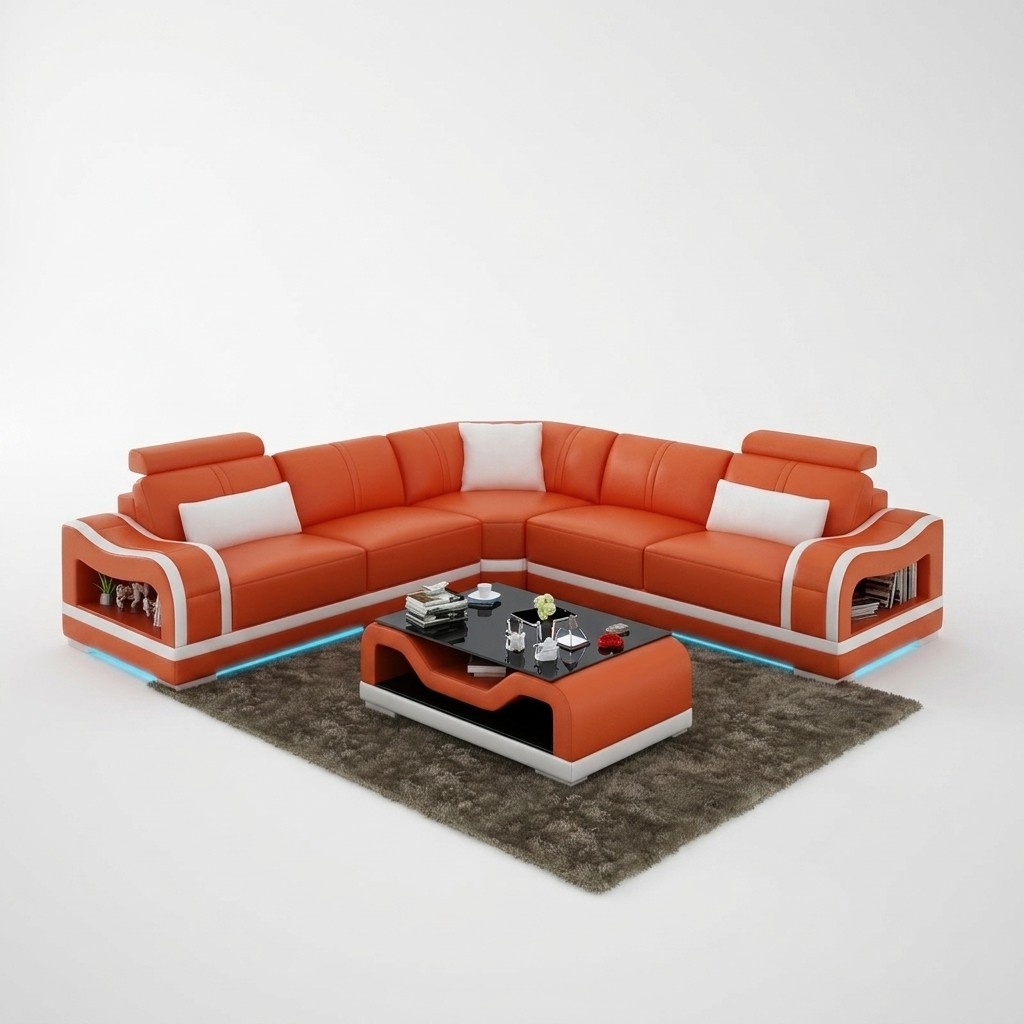 Ledersofa Couch Wohnlandschaft Ecksofa Eck Garnitur Design Modern Sofa mit USB