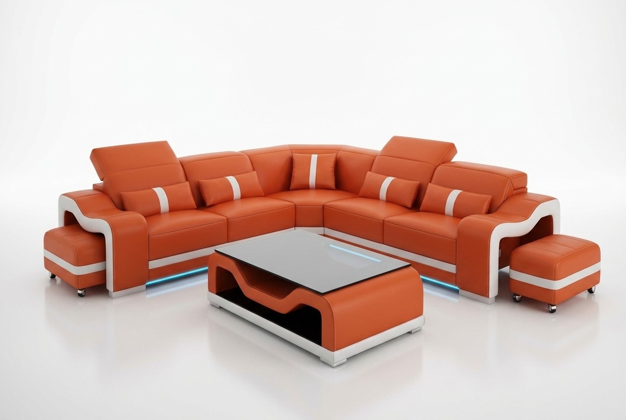 Ledersofa Couch Wohnlandschaft Ecksofa Eck Garnitur Design Modern Sofa
