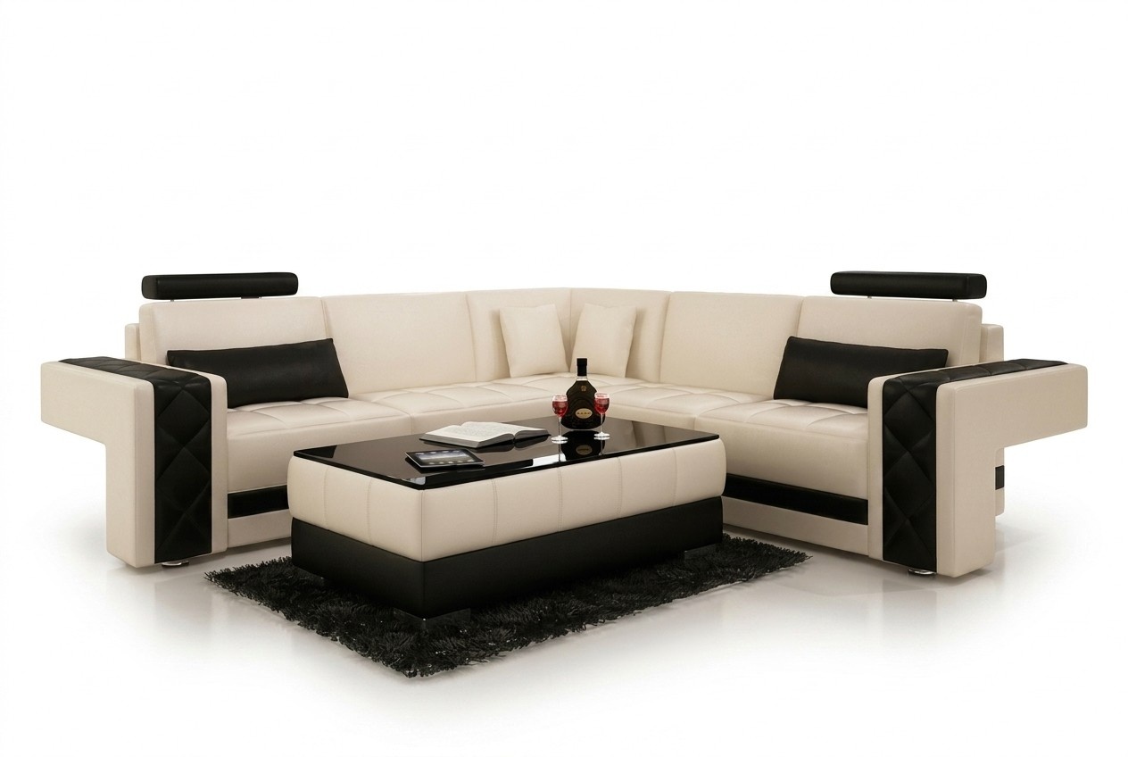 Ledersofa Couch Wohnlandschaft Ecksofa Eck Garnitur Design Modern Sofa L6010B