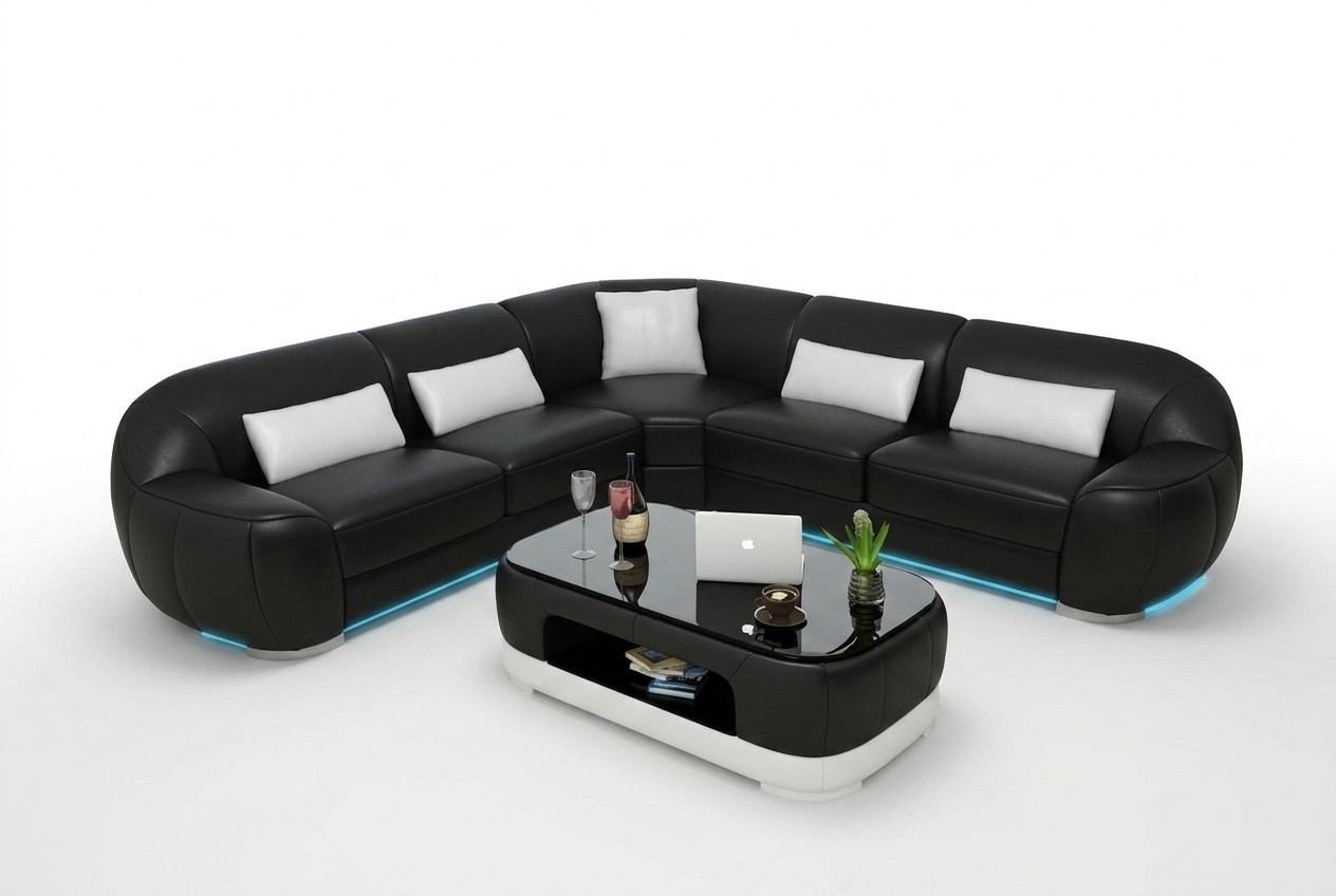 Ledersofa Couch Wohnlandschaft Ecksofa Eck Garnitur Modern Sofa USB Maßfertigung