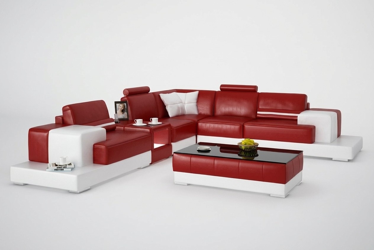 Ledersofa Couch Wohnlandschaft Ecksofa Eck Garnitur Design Modern Sofa mit USB