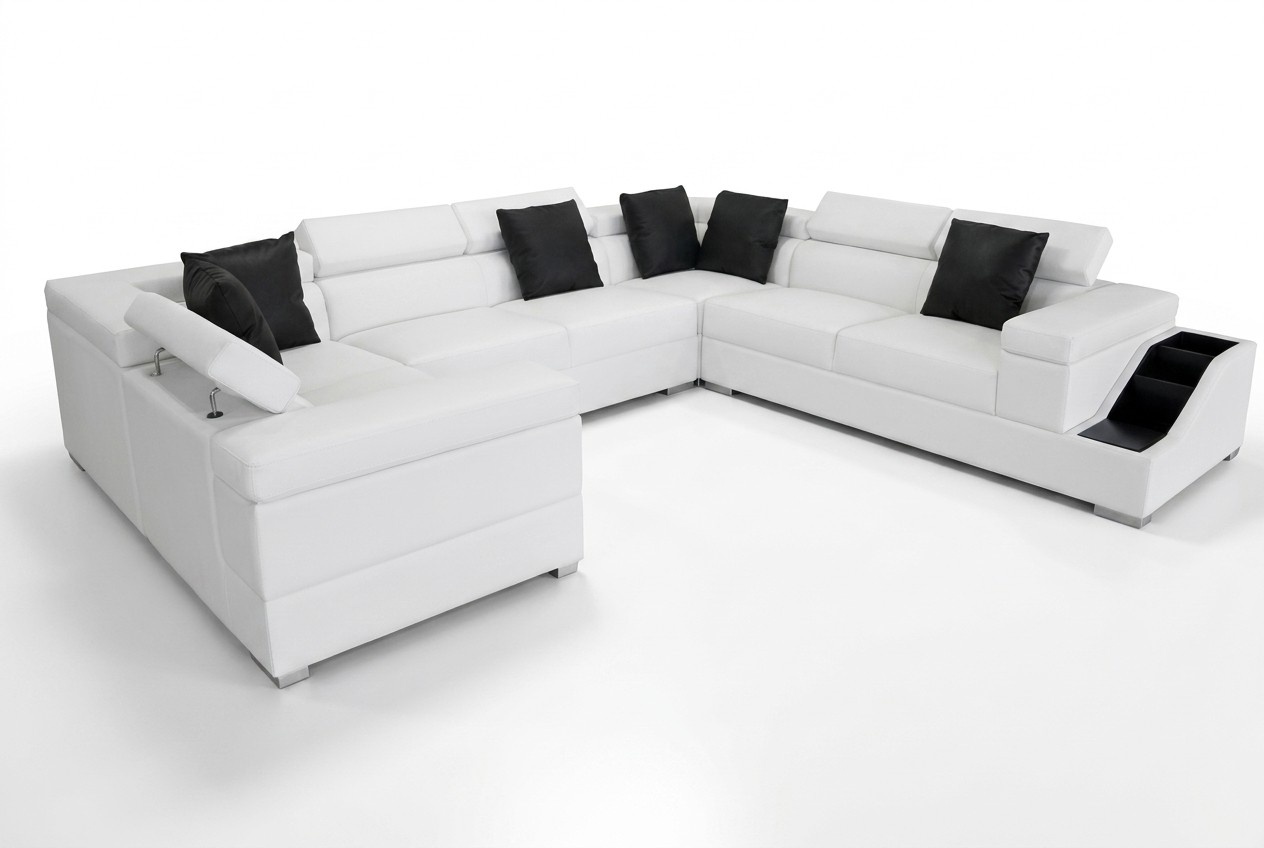 Ledersofa Couch Wohnlandschaft Polster Garnitur Design Modern Sofa U-Form USB