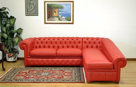 Design Chesterfield Ecksofa Eckcouch Loungesofa Couch Red Leder Sofa