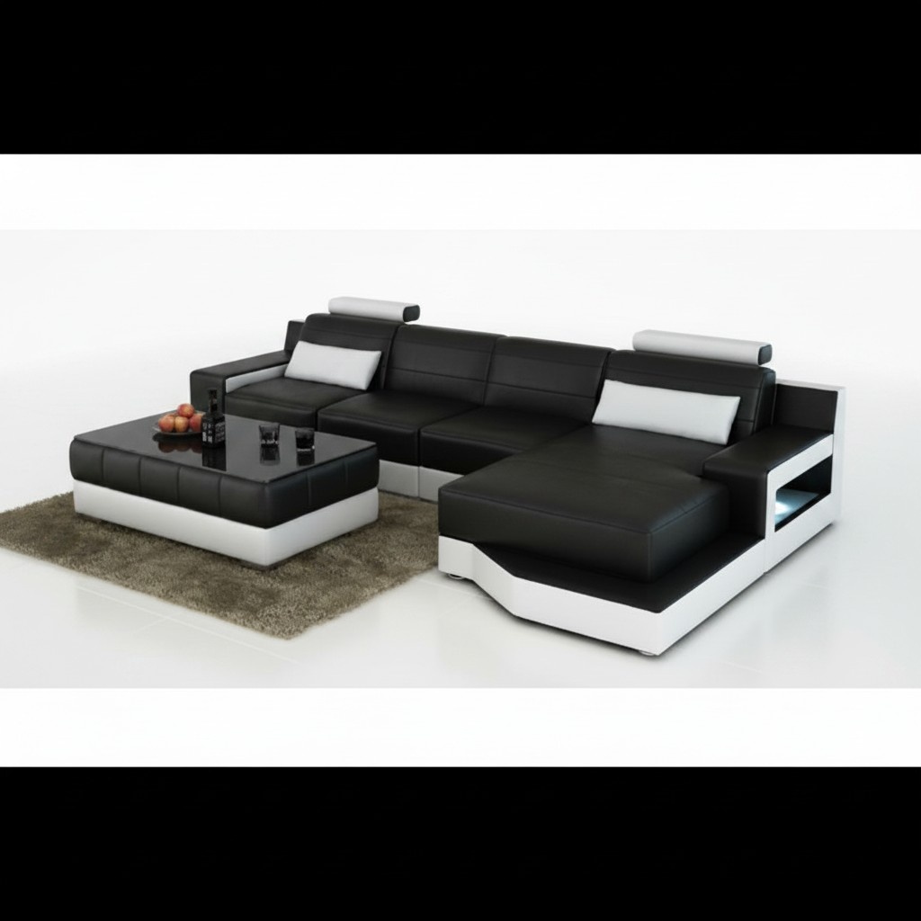 LEDERSOFA ECKSOFA mit USB SOFA COUCH GARNITUR WOHNLANDSCHAFT BETTFUNKTION NEU