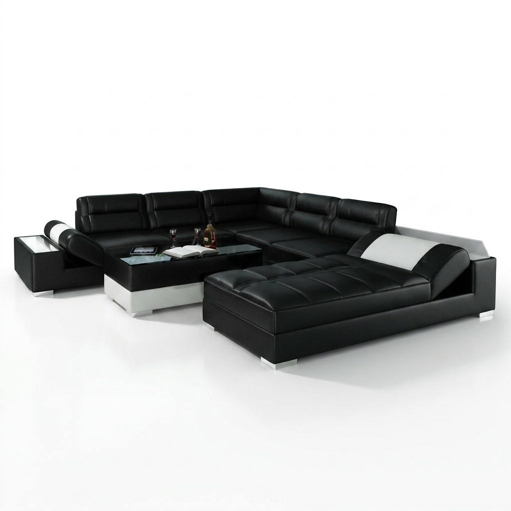 Ledersofa Ecksofa + USB Garnitur Polster U Form Couch Sofa Design Wohnlandschaft