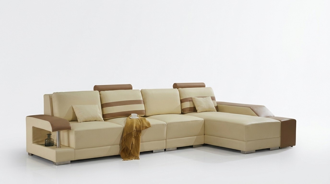 Ledersofa L-Form Couch Wohnlandschaft Ecksofa Garnitur Design Modern Sofa Beige