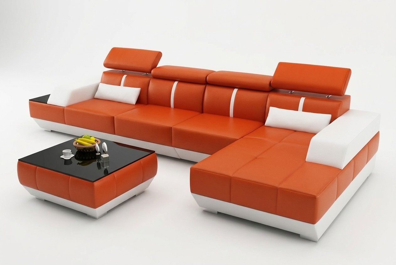 Ledersofa L-Form Couch Wohnlandschaft Ecksofa Garnitur Design Modern Sofa + USB