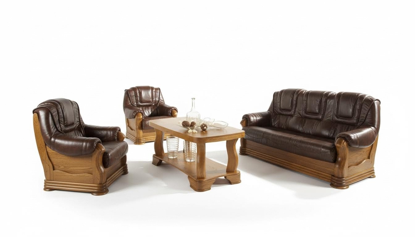 Ledersofa Männer Club Sofa Couch Polster Sitz Sofagarnitur 3+1+1 Komplett Set