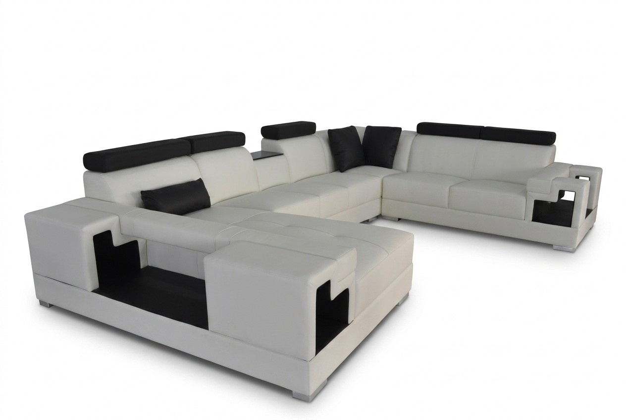 Ledersofa mit USB Eck Sofa Wohnlandschaft Sofas Couchen Garnitur Design Modern