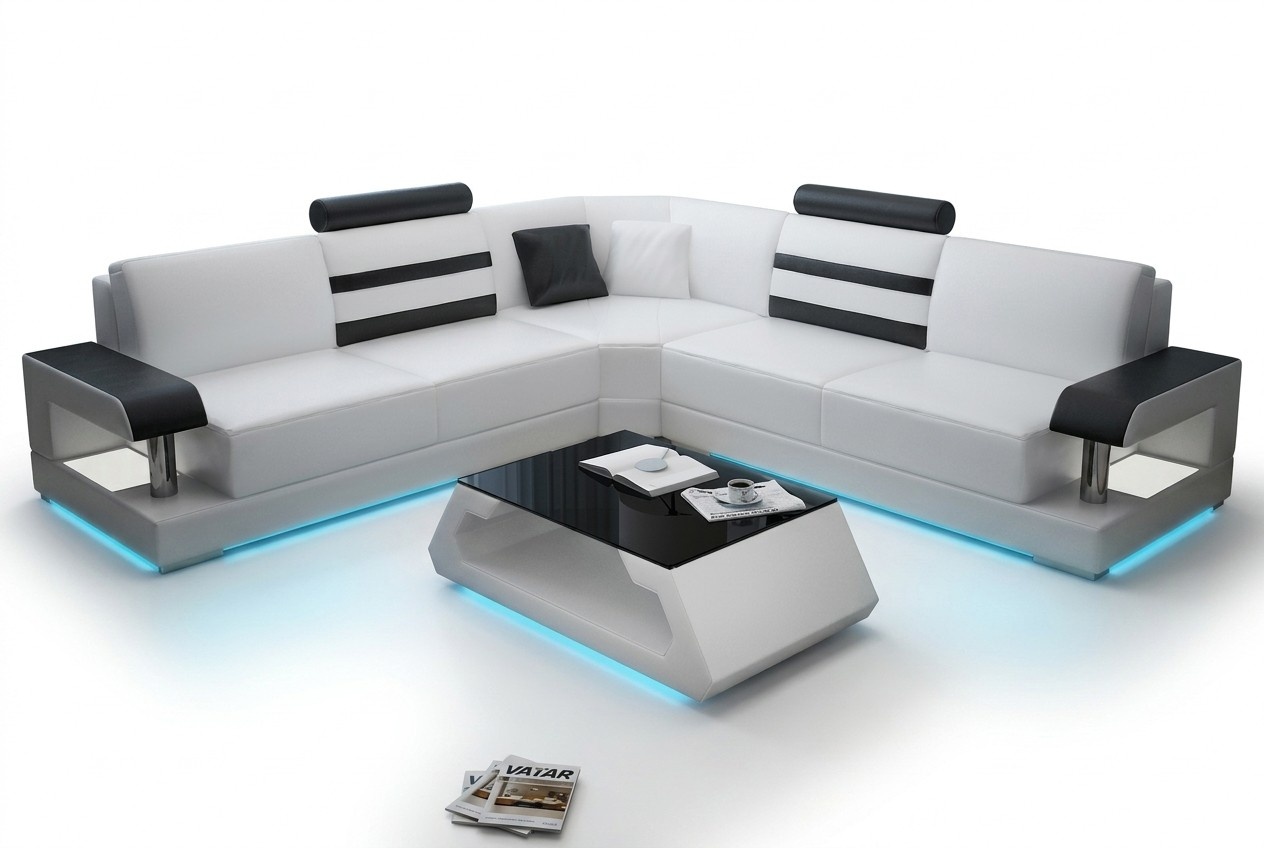 Ledersofa mit USB Wohnlandschaft Ecksofa Eck Garnitur Couch Design Sofa L6016B