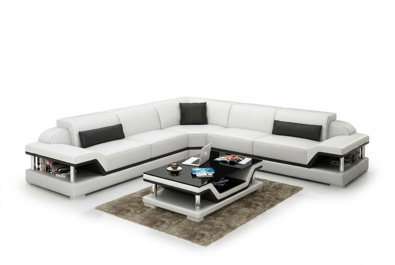 Ledersofa mit USB Wohnlandschaft Ecksofa Eck Garnitur Design Modern Sofa G8004B