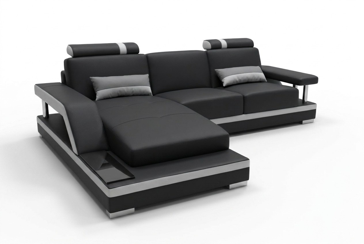 Ledersofa mit USB,Wohnlandschaft Eck Garnitur Design Modern Sofa L-Form L6002