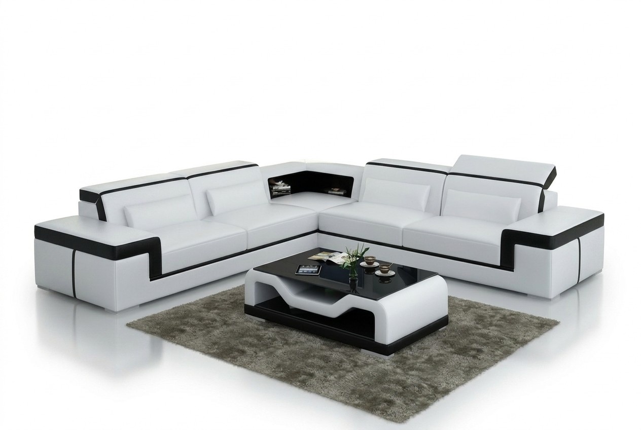 Ledersofa mit USB,Wohnlandschaft Ecksofa Eck Garnitur Design Modern Sofa G8020B