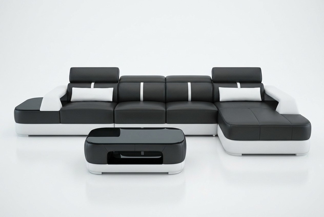 Ledersofa Polster Sitz Eck Sofa Garnitur Wohnlandschaft Wohnzimmer Couch mit USB