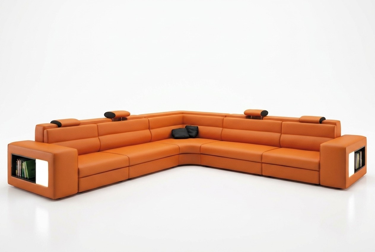Ledersofa Sofa Couch Ecksofa Sitz Polster Wohnlandschaft XXL Big Weiden Orange