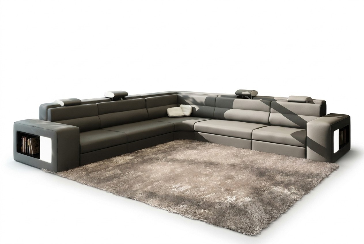Ledersofa Sofa Couch Ecksofa Sitz Polster Wohnlandschaft XXL Big Weiden Grau