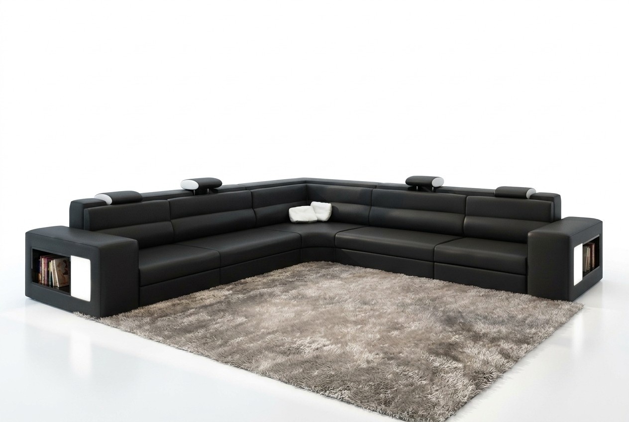 Ledersofa Sofa Couch Ecksofa Sitz Polster Wohnlandschaft XXL Big Weiden Black