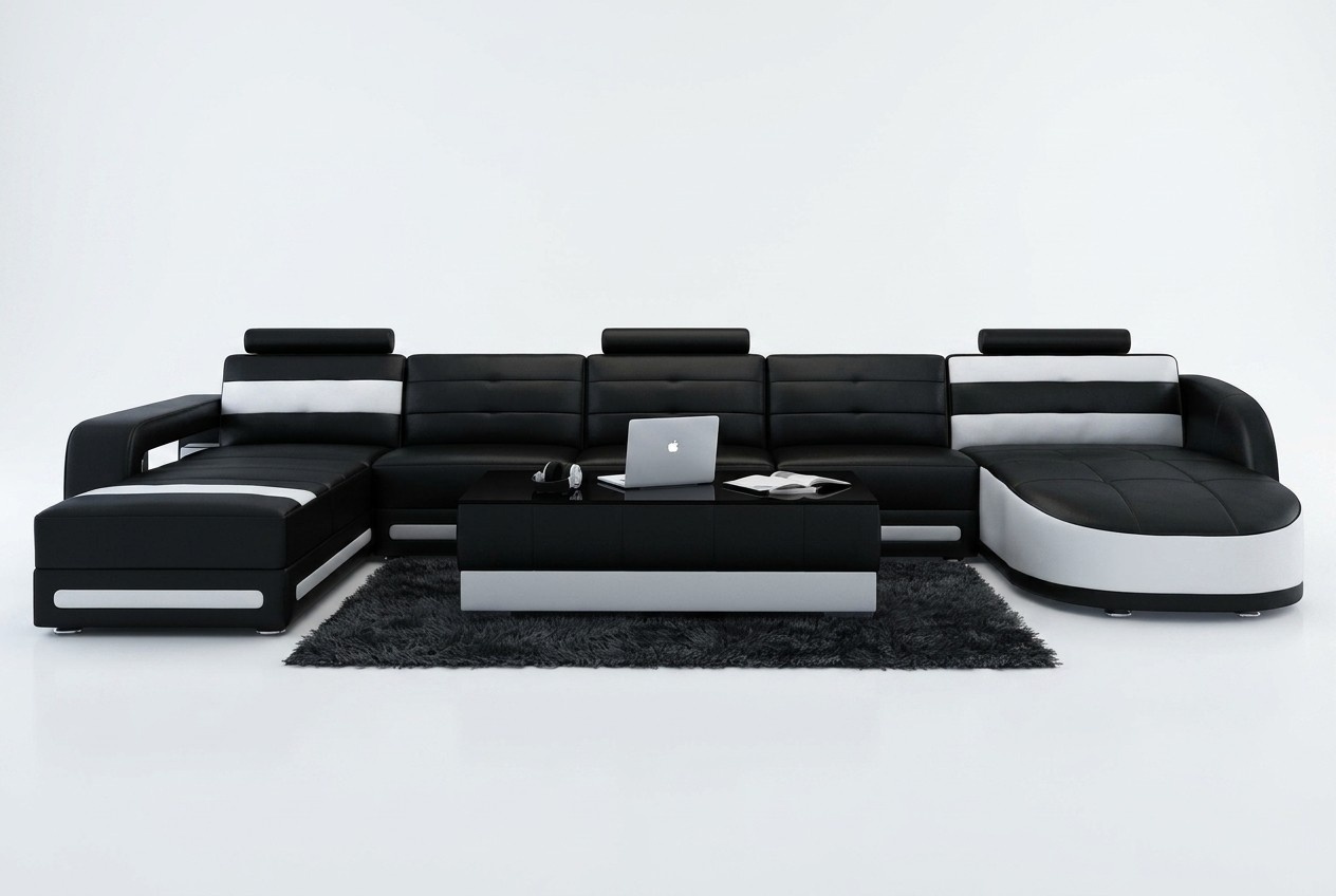 Ledersofa Sofa Couch Wohnlandschaft Ecksofa Garnitur Design Modern Sofa mit USB