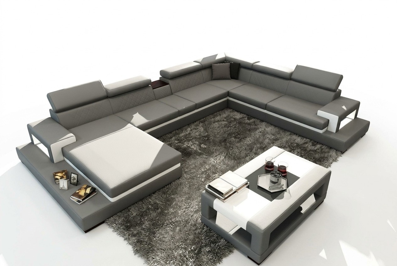 Ledersofa Sofa Ecksofa U Form Couch Wohnlandschaft Designer Sitz Ecke LEONARDO-G