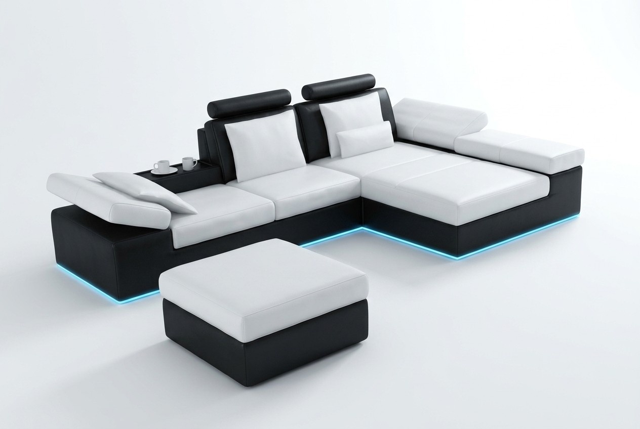 Ledersofa Sofa mit USB Wohnlandschaft Ecksofa Garnitur Design Modern Sofa K5014C