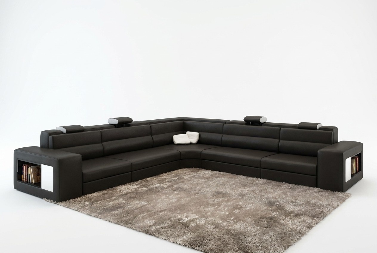 Ledersofa Sofa mit USB Ecksofa Sitz Polster Wohnlandschaft XXL Big Weiden Black