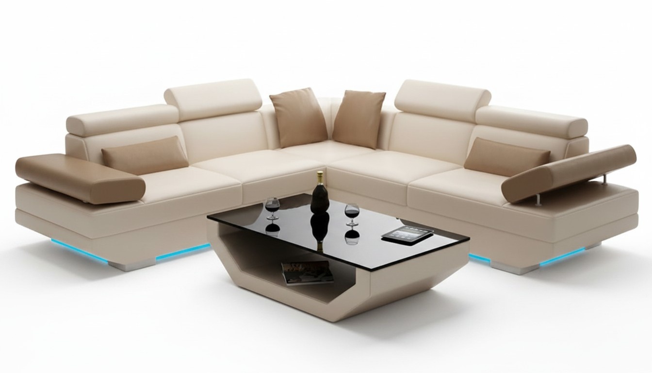 Eck Leder Sofa Weiß USB Couch Polster Ecke Sitz Garnitur Wohnlandschaft Design