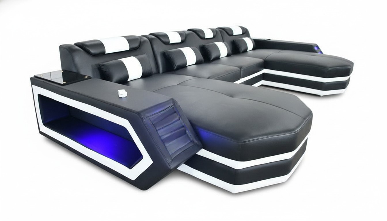 Ledersofa Sofa Modernes Polster Leder Wohnlandschaft Design Ecksofa Couch Stoff