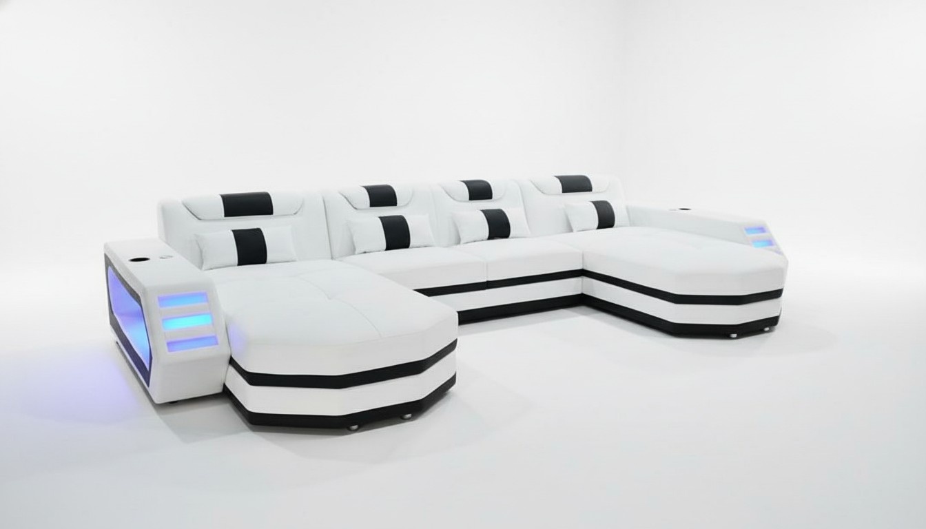 Ledersofa Sofa Modernes Polster Leder Wohnlandschaft Design Ecksofa Couch Weiß