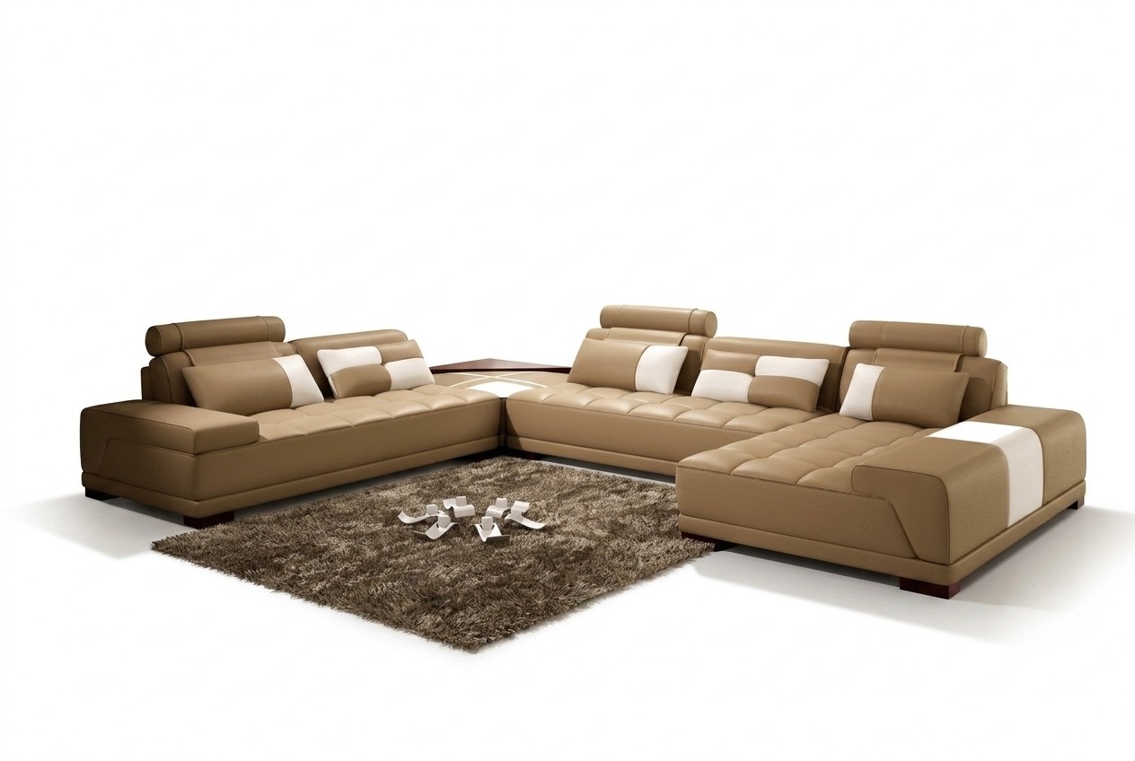 Ledersofa Sofa Polster Sitz Ecke Wohnlandschaft Couch Eckgarnitur PH376 Beige