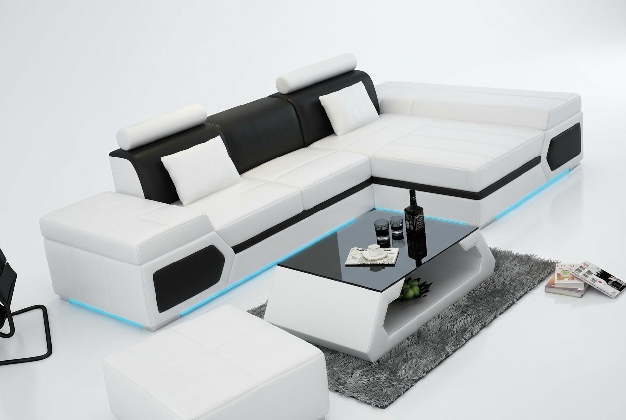 Ledersofa Sofa USB Wohnlandschaft Ecksofa Garnitur Couch Design Garnitur K5013D
