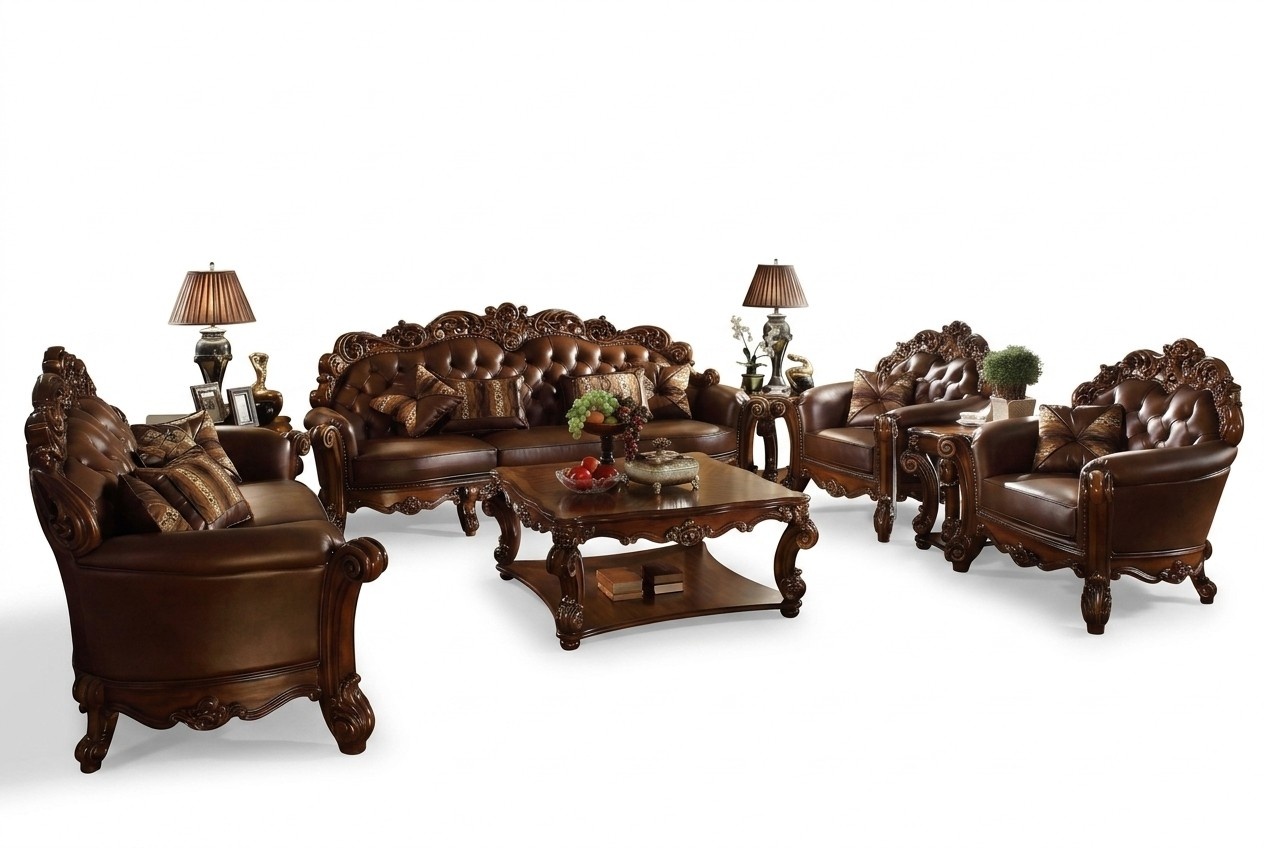 Ledersofa Sofagarnitur Set Garnitur Gruppe Couch Chesterfield Sofa Barock Rokoko