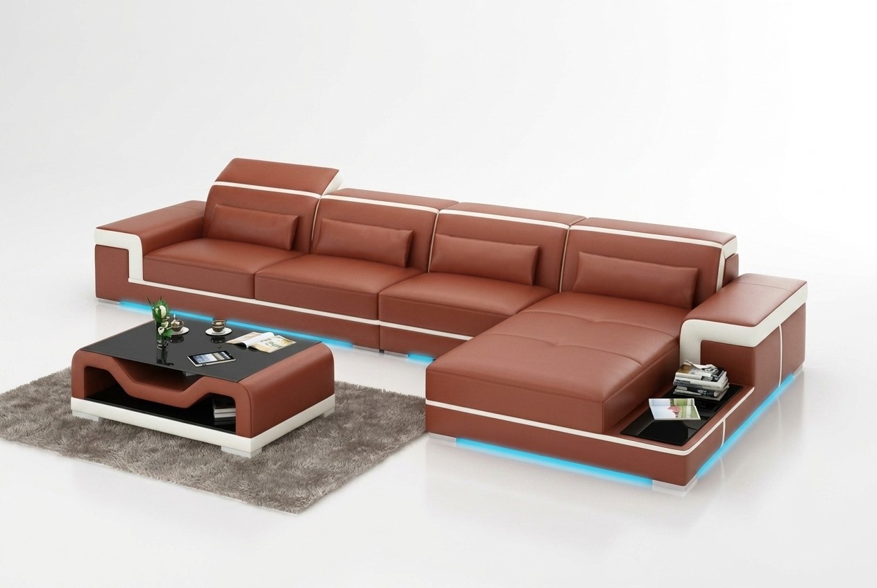 Ledersofa Ecksofa Wohnlandschaft Couch Eckgarnitur Polster Sitzecke + Tisch +USB