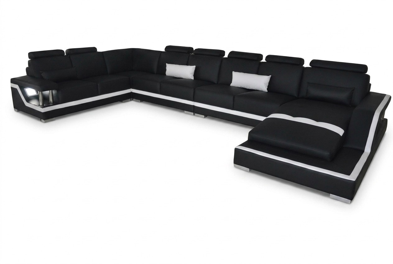 Ledersofa Wohnlandschaft Eck Garnitur Design Modern Sofa U-Form mit USB L6002
