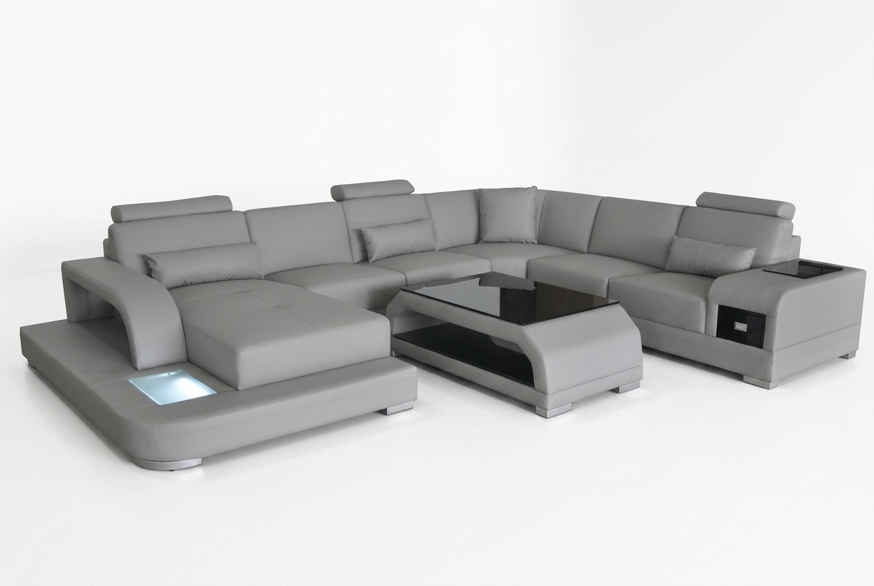 Ledersofa Wohnlandschaft Garnitur Design Modern Ecksofa Sofa U-Form G8013+Tisch