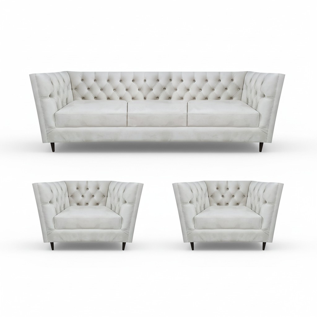 Ledersofas Polstermöbel Design Komplett 3tlg Chesterfield Wohnzimmer