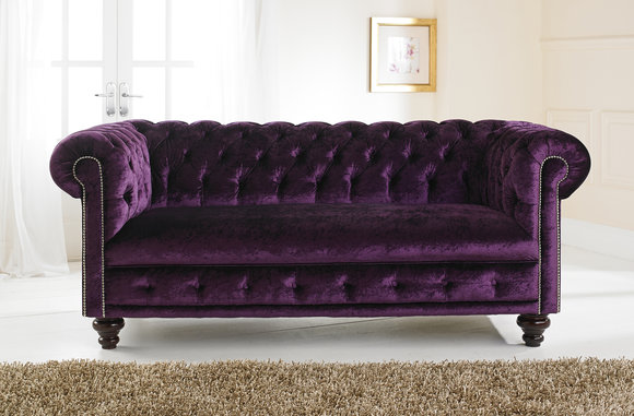Design Chesterfield Sofagarnitur 2-Sitzer Stoff Couch Lila Polster Sofas Sofa