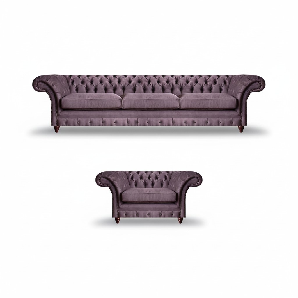 Lila Chesterfield Polstergarnitur Stilvoller Dreisitzer Textil Sessel
