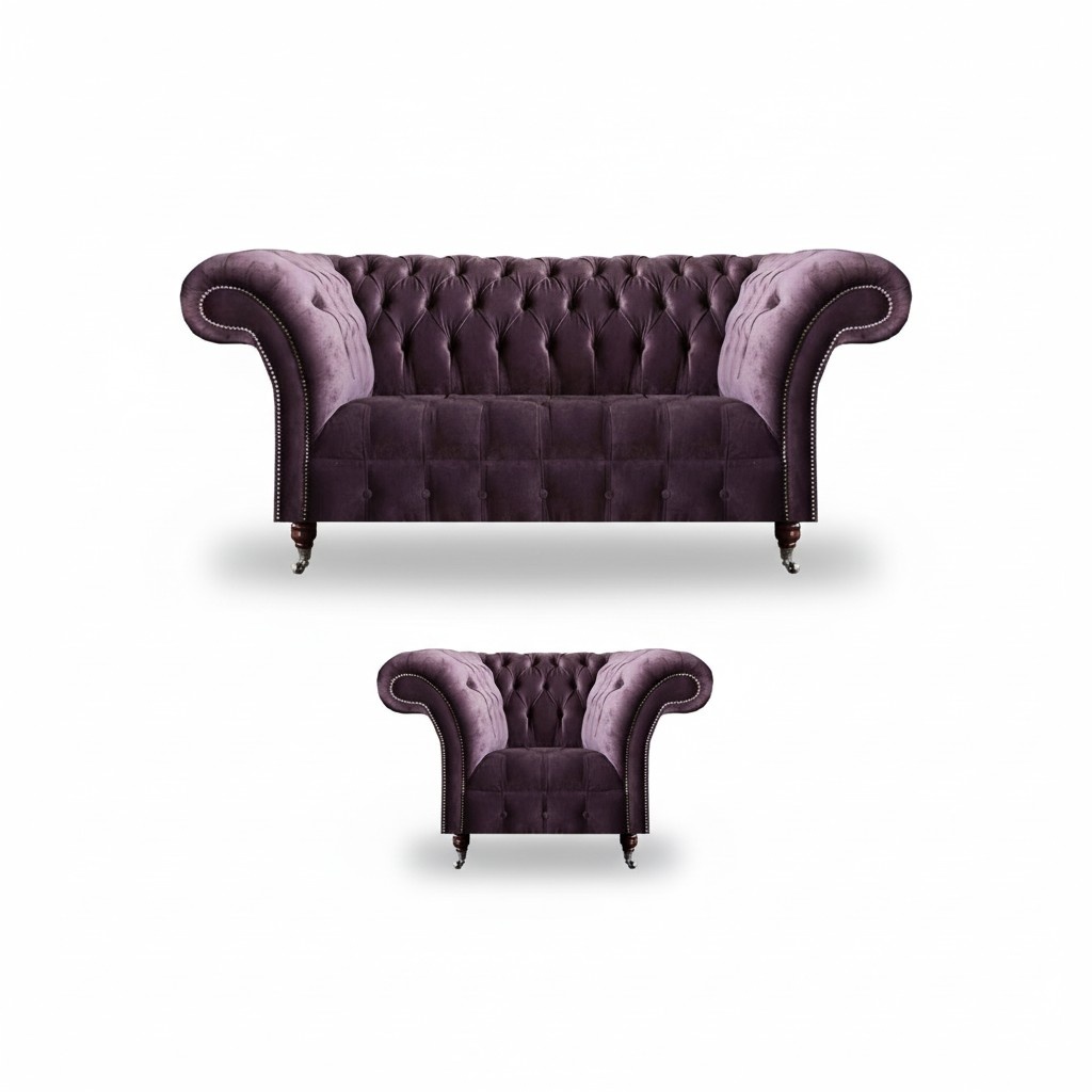 Lila Chesterfield Polstermöbel Designer Wohnzimmer Sofagarnitur 2tlg