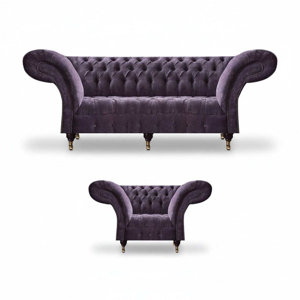 Lila Chesterfield Wohnzimmer Stoffcouchen Polster Möbel 2tlg Luxus Set