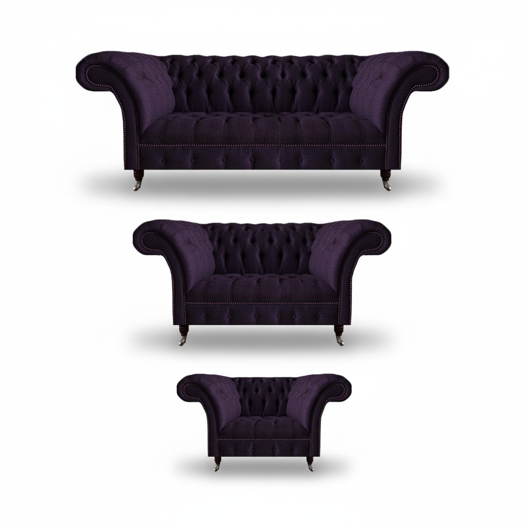 Lila Garnitur Luxus Textil Sofas Set 3tlg Einrichtung Wohnzimmer Chesterfield