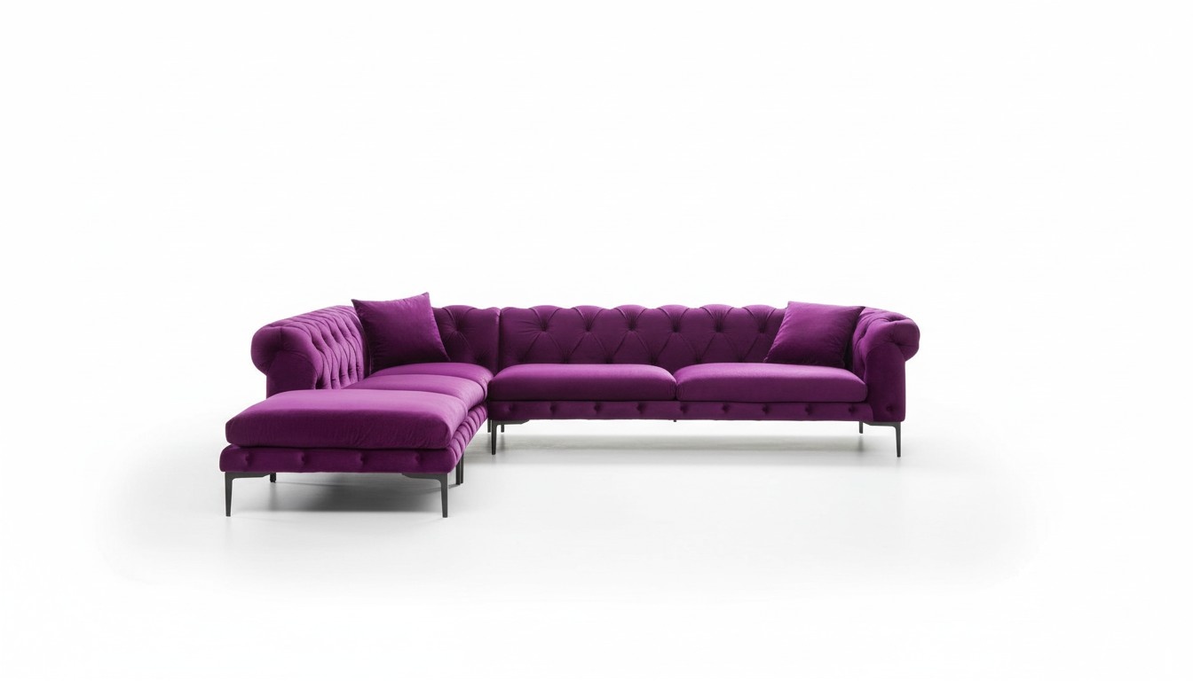 Lila Luxus Chesterfield Couch Eck Sofa Polster Sitz Garnitur Textil Stoff Sofas
