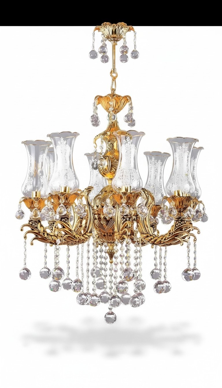 Lüster Luxus Deckenleuchter Gold Kronleuchter Deckenlampe Kristall Art