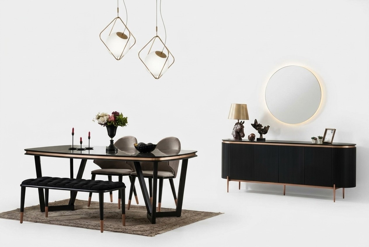 Luxuriös Esstisch Bequem 2x Stühle Hocker Kommode mit Spiegel Essgruppen