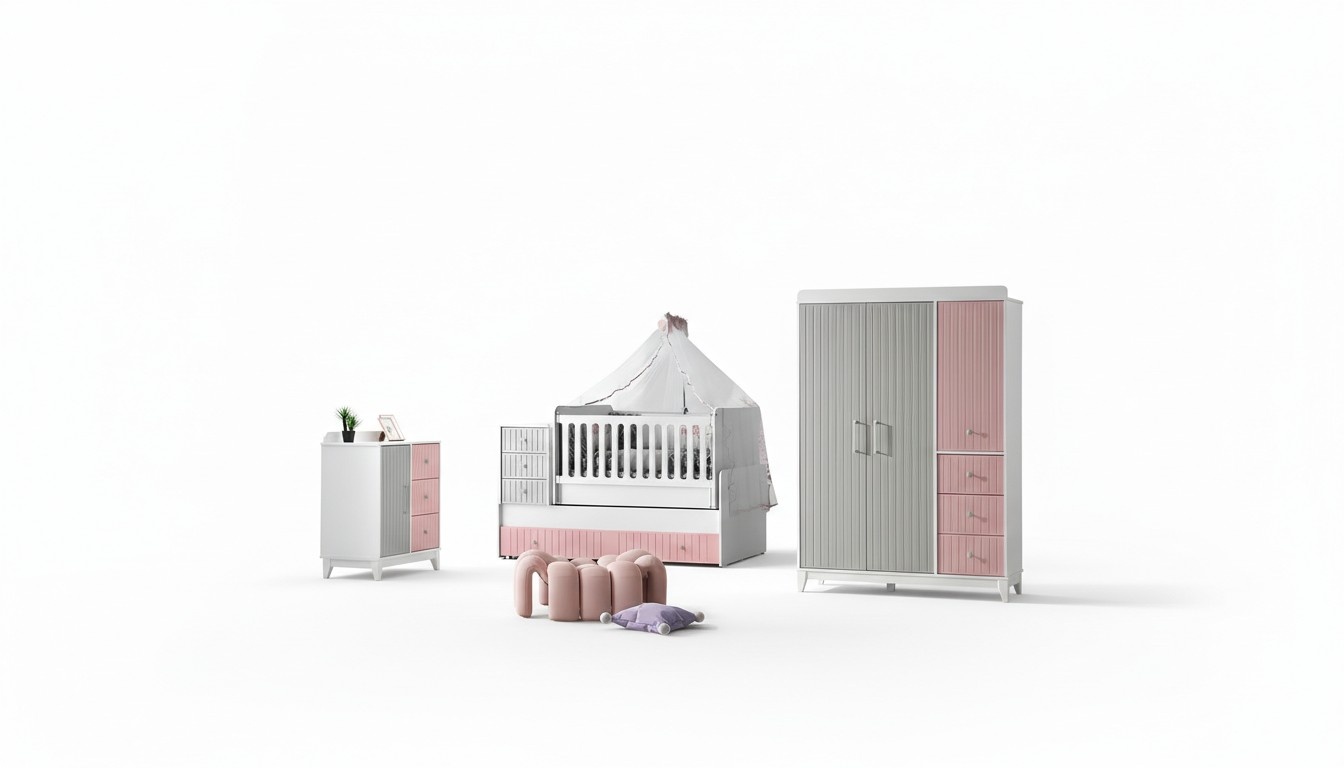 Luxuriös Kinderzimmer Set 3tlg Stilvoll Kommode Schrank Bett Mehrfarbig