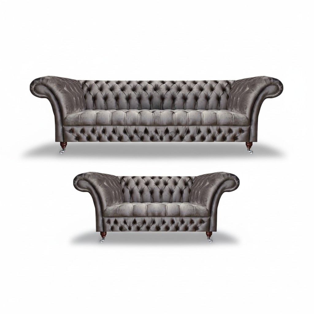 Luxuriöse 2x Sofa 3+2 Sitzer Textil Polstermöbel Grau Sofagarnitur Wohnzimmer