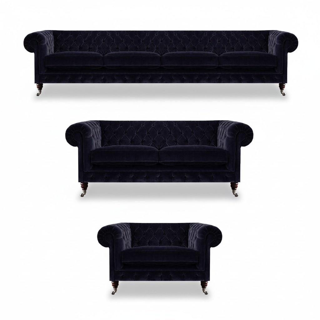 Luxuriöse Blaue Chesterfield Couchen Exklusiver 4-Sitzer Polstersessel