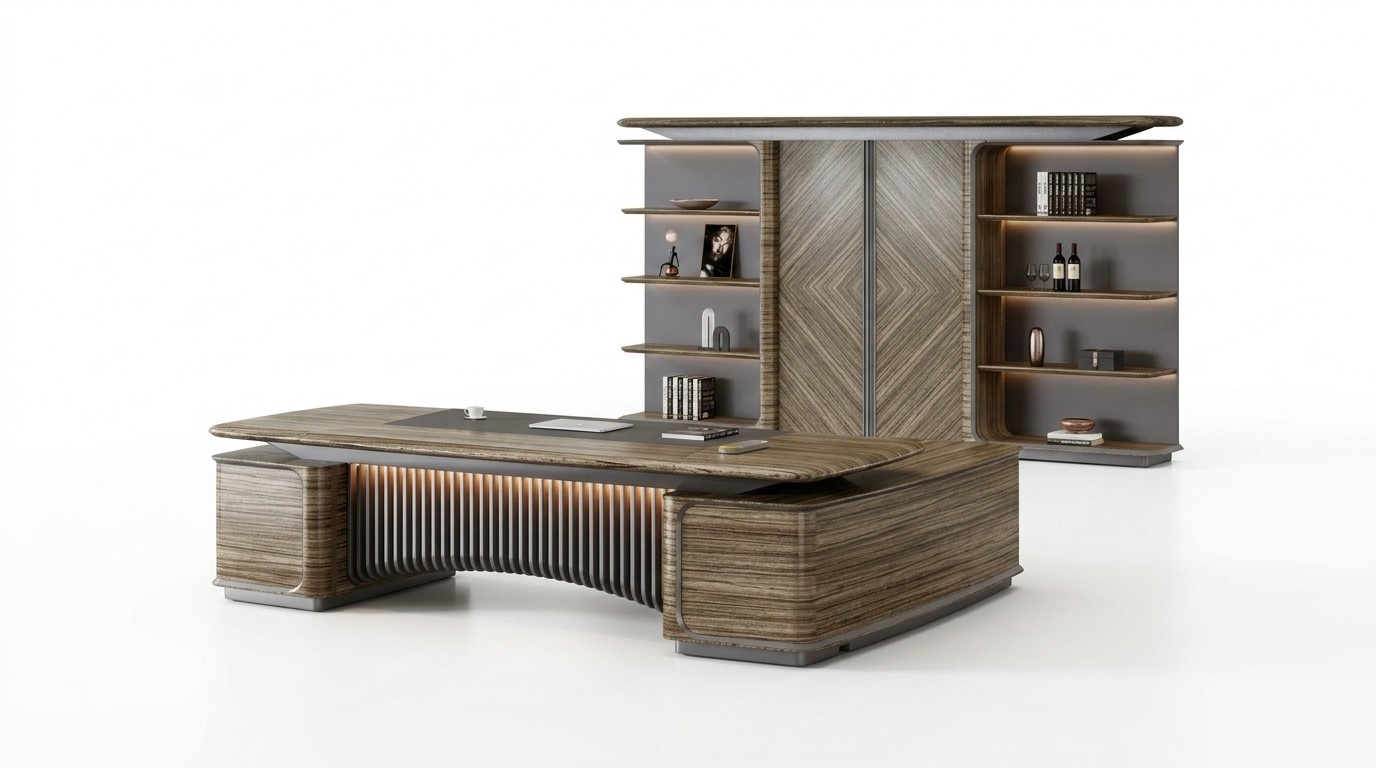 Luxuriöse Braune Bürogarnitur Moderner Aktenschrank Designer Schreibtisch