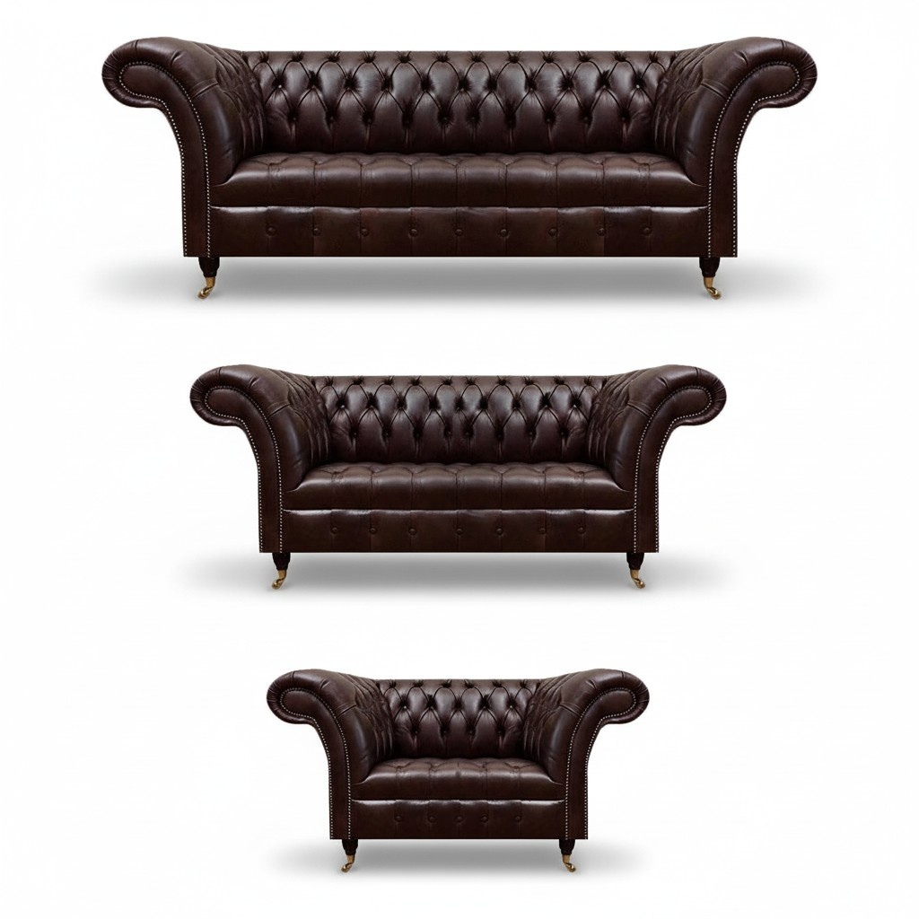 Luxuriöse Chesterfield Braune Ledergarnitur Wohnzimmer Polster Möbel