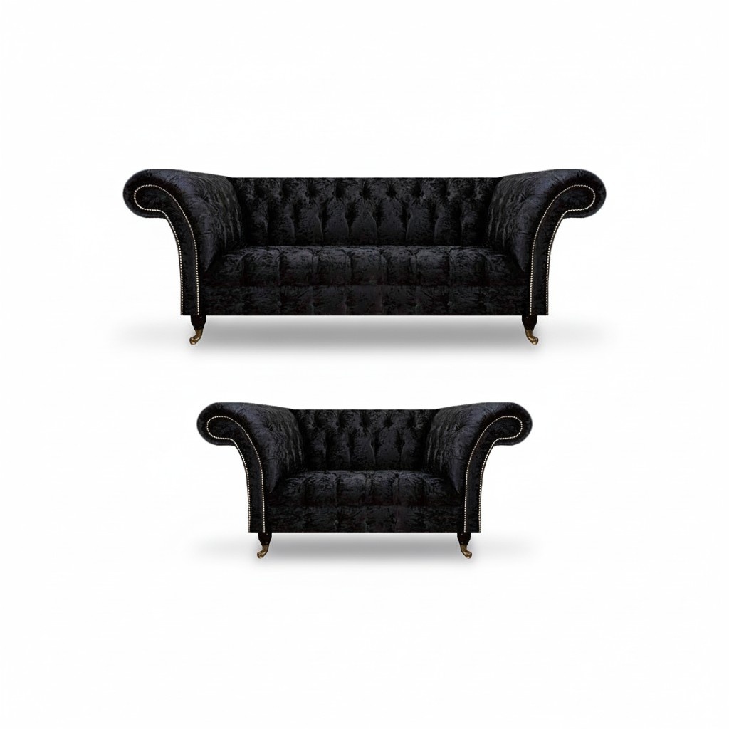 Luxuriöse Chesterfield Schwarze Textil Sitzgarnitur Wohnzimmer Möbel
