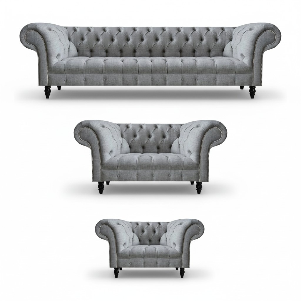 Luxuriöse Garnitur Chesterfield Sofagarnitur 4+2+1 Sitzer Grau Möbel